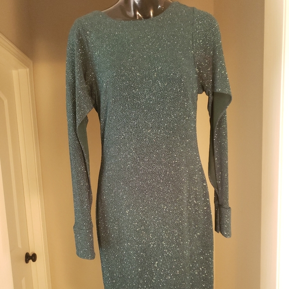 Calvin Klein Women's Long Sleeve Dress with Tie Neck Detail Green Size 10
